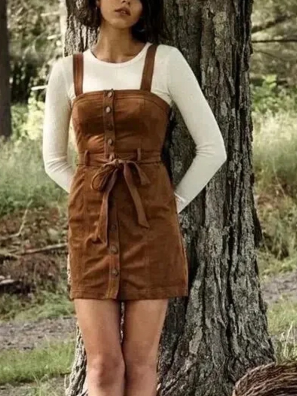 Abercrombie & Fitch Brown Faux Suede Button Up Mini Dress Size Small NWT‎